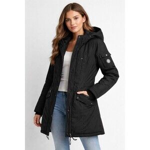 Madden Girl Black Utility Parka Jacket Hooded Fleece Lined Women’s L XL